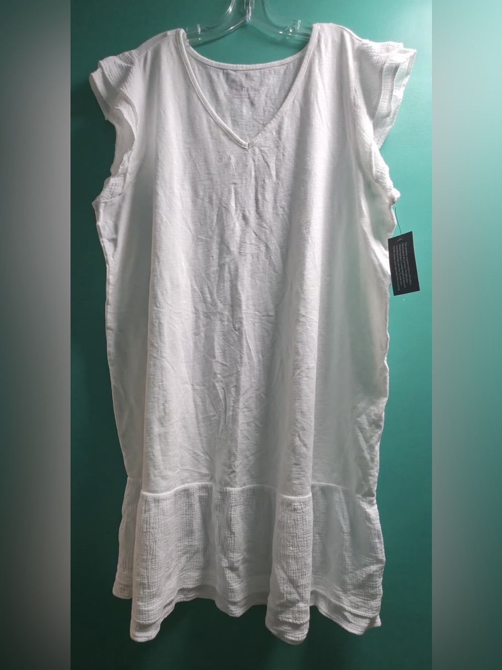 NWT Women's AnyBody XL Regular Slub Jersey and Gauze Mixed Dress White
